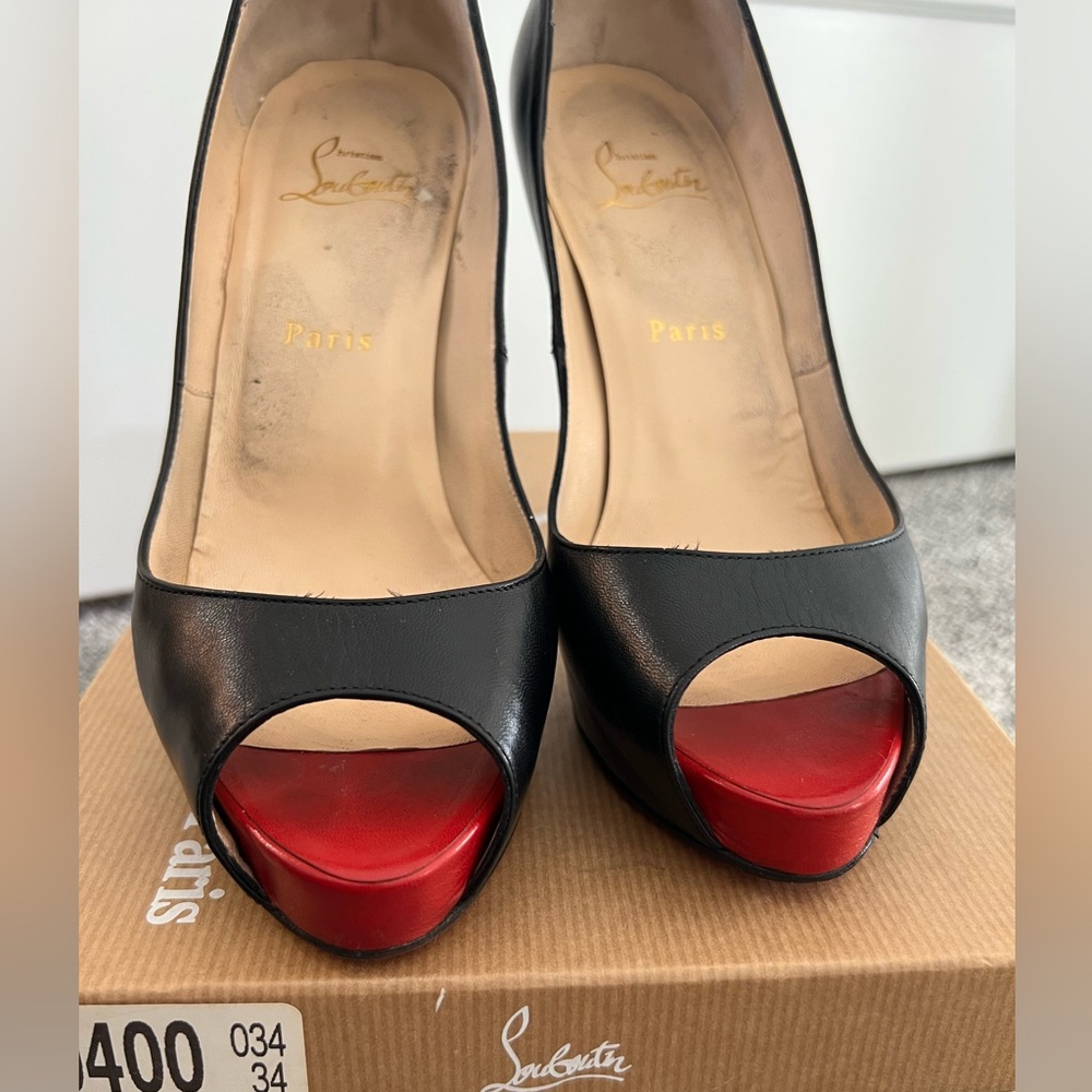 Christian Louboutin Very Prive 120 Kid Black and Red Peep-Toe Heels - Picture 5 of 10